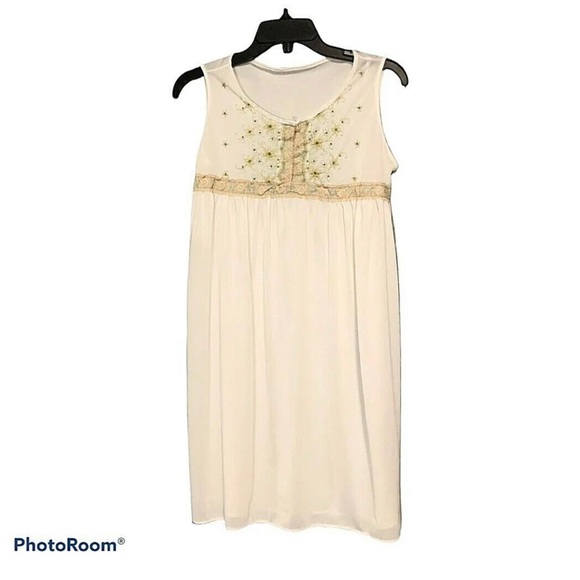 Vintage Satin Ivory Full Night Gown Embroidered No Tags Womens Medium - Picture 1 of 6